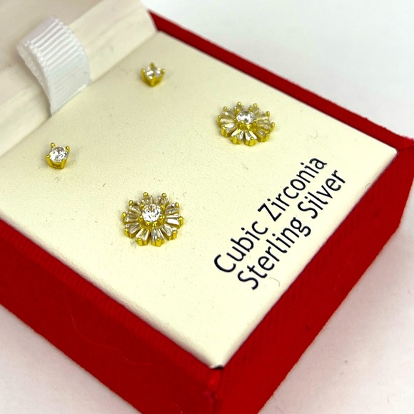 RACHEL ASHWELL, STERLING SILVER WITH CUBIC ZIRCONIA 2 STUD EARRINGS, GOLD COLOR - Picture 3 of 16